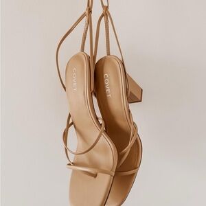 Tan Stiletto Heels with a Square Toe